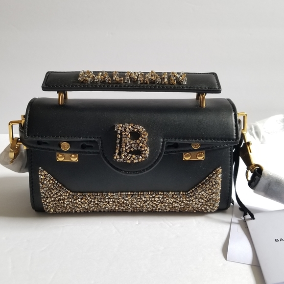 Balmain B-Buzz 19 Embellished Leather Crossbody Bag Black - Picture 9 of 15